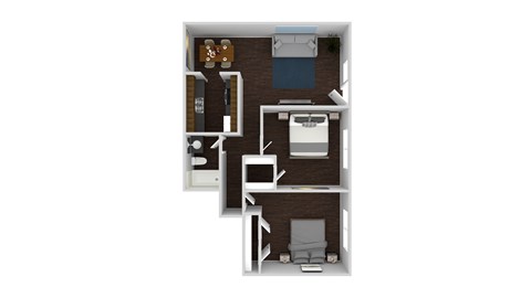 Floor plan for 2 beds, 1 bath, 850 sqft